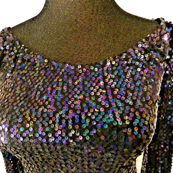 Sexy Prom Women Size 6 Mini Dress Multicolor Sequins Drop Shoulder Bodycon *Flaw - Picture 9 of 15